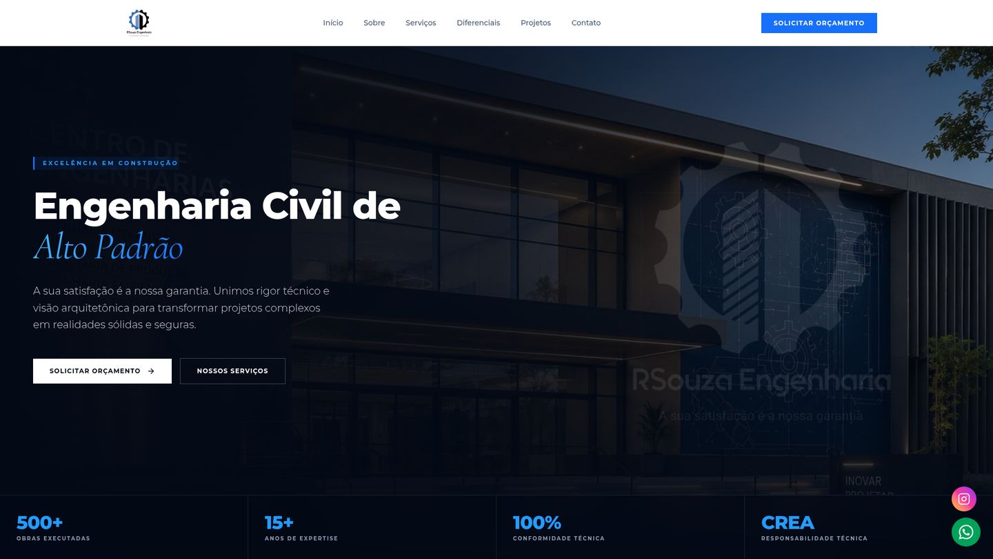 Prévia do site R. Souza Engenharia