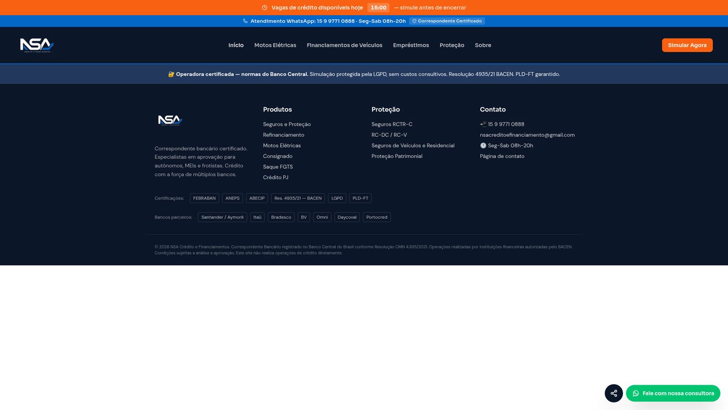 Prévia do site NSA Crédito e Financiamento