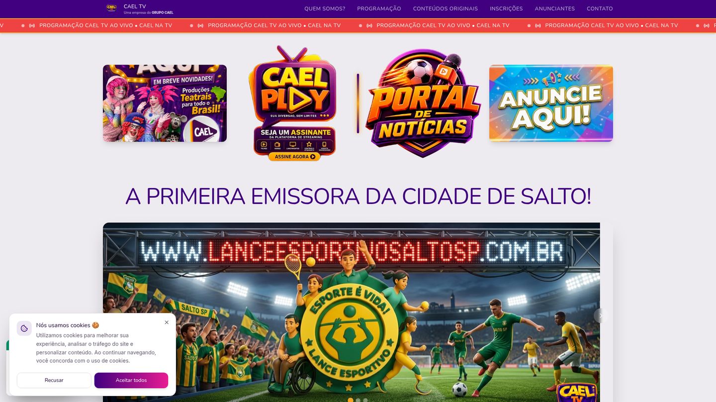 Prévia do site Cael TV