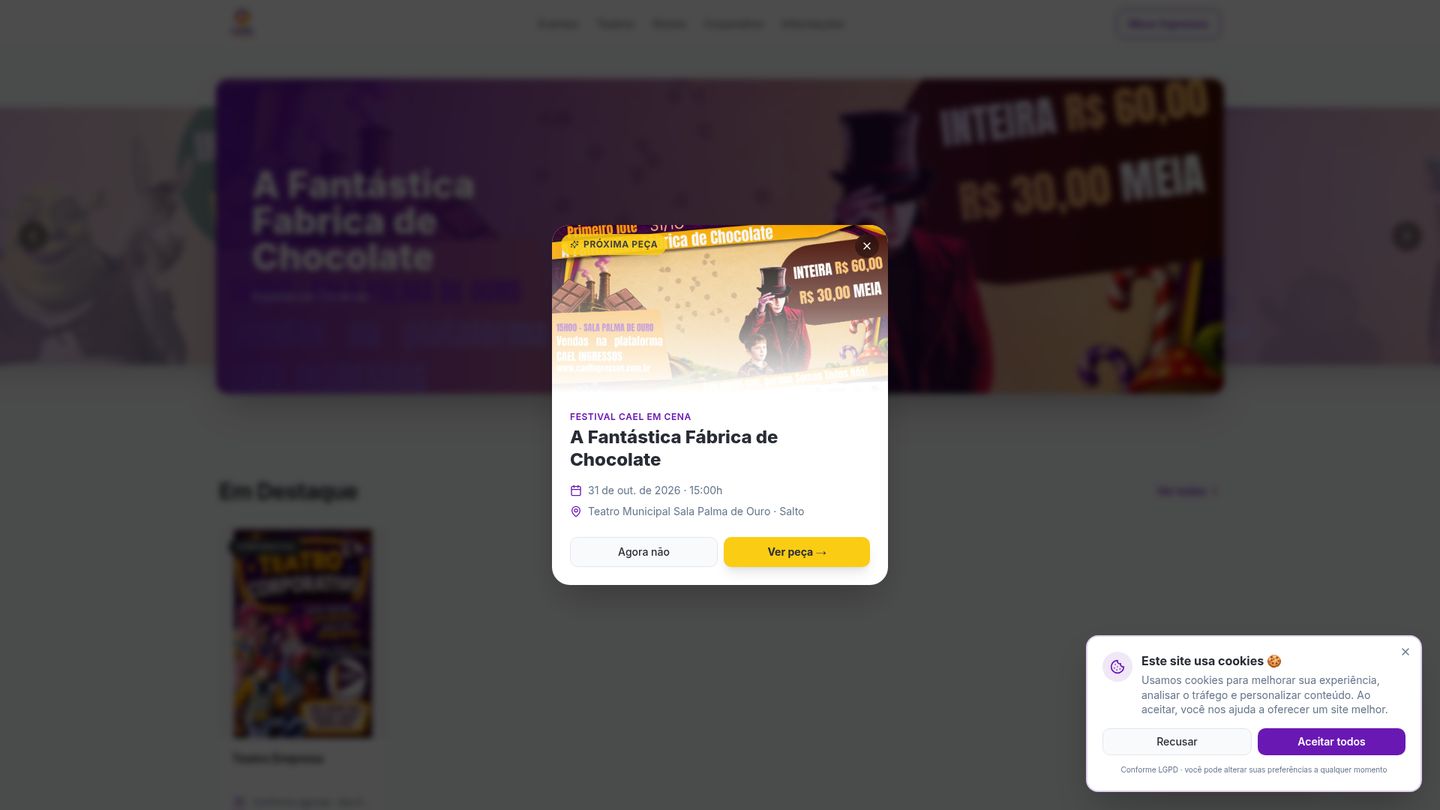 Prévia do site Cael Ingressos