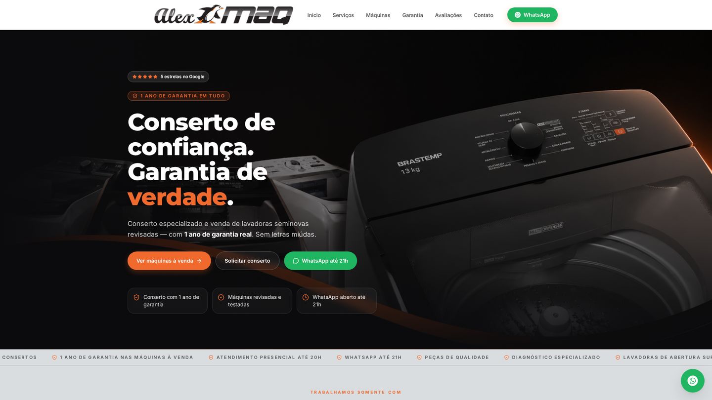 Prévia do site AlexMaq Lavadoras