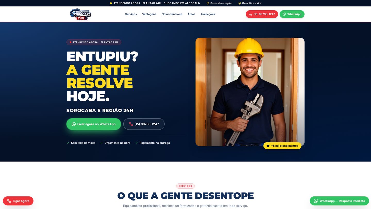 Prévia do site Sorocaba Desentupidora 24h